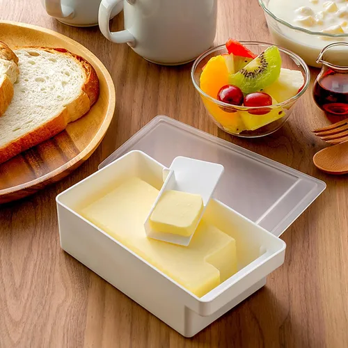 Miniatura 2 de Mantequillera con tapa, recipiente para mantequilla con cuchillo, platos de mantequilla de sellado de plástico para refrigerador
