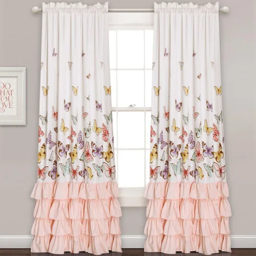 Lush Decor - Cortinas de mariposas Flutter | Juego de paneles con diseño de volantes para ventana de la sala, comedor, dormitorio (par), 84 x 52 Rosa