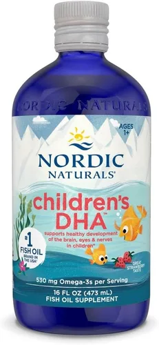 Nordic Naturals DHA para niños, fresa, 16 onzas para niños, 530 mg de omega-3 con EPA y DHA, desarrollo y función cerebral, sin OMG, 192 porciones