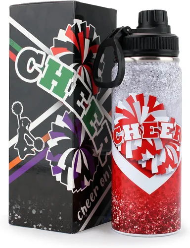 Miniatura 11 de Botella de agua Cheer de 18 onzas para niñas, botella deportiva de acero inoxidable aislada con asa, regalo de animadora a granel para regalos