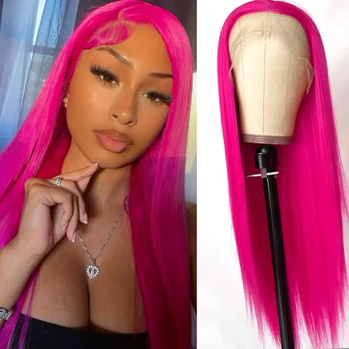 Miniatura 8 de Missyvan Pelucas de encaje frontal de cabello largo y lacio, color marrón natural, sin pegamento, castaño y rubio, pelucas sintéticas con encaje