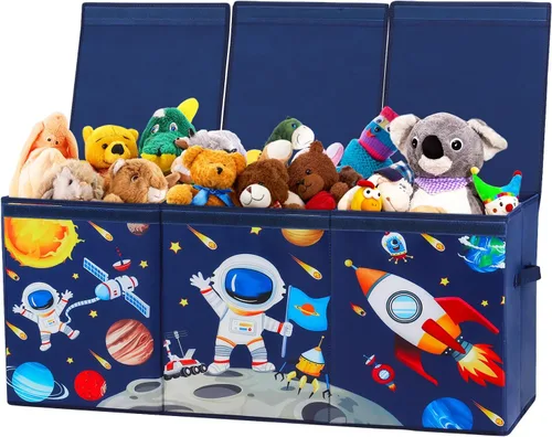 Miniatura 9 de Caja de juguetes grande organizadora con tapa abatible para niños, caja de almacenamiento de juguetes Oxford plegable con asas para niños y niñas