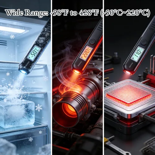 Miniatura 5 de AUNMAS Termómetro infrarrojo digital sin contacto con objetivo, bolígrafo de temperatura de bolsillo con pantalla LCD, medición de temperatura