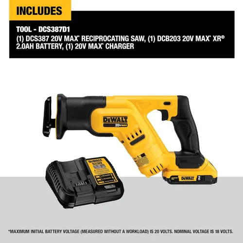 Miniatura 2 de DEWALT Kit de sierra recíproca inalámbrica MAX* de 20 V, compacto, 2 amperios hora (DCS387D1)