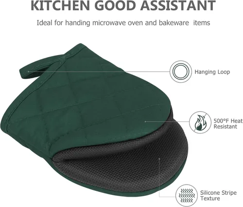 Miniatura 5 de Guantes cortos para horno, resistentes al calor, 500 °F, guantes de cocina con agarre de silicona, antideslizantes para hornear, parrilla, barbacoa