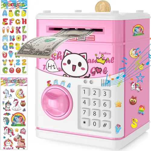 Miniatura 10 de JUNEU Hucha para niños, juguetes para niños de 3, 4, 5, 6, 7, 8 años, alcancía electrónica para ahorrar dinero para niños, mini alcancía