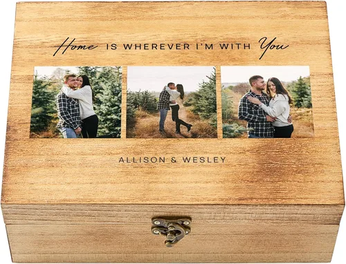 Miniatura 20 de Let's Make Memories Caja de recuerdos de madera personalizada con tapa con bisagras, caja de recuerdos de madera, almacenamiento decorativo