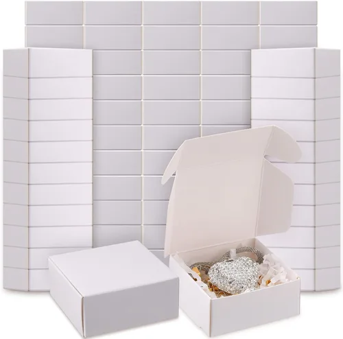 Miniatura 9 de Yinkin 200 piezas de cajas de regalo pequeñas de papel kraft a granel de 5,5 cm x 5,5 cm x 2,5 cm, cajas de cartón con tapa para adornos, aretes