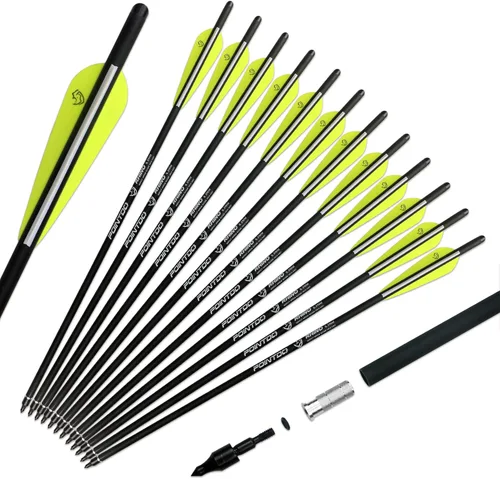 Miniatura 9 de Pernos de ballesta de carbono de 20 pulgadas, flechas de caza con paletas de 4 pulgadas y punta de flecha reemplazada (paquete de 12)