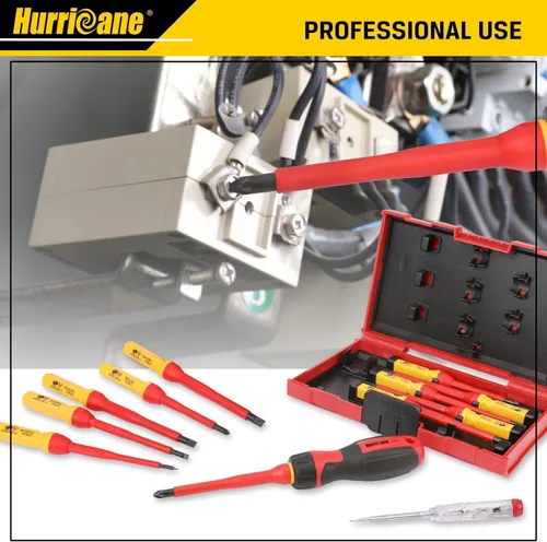 Miniatura 6 de HURRICANE Juego de destornilladores aislados para electricista profesional de 13 piezas, 1000V Cr-V punta magnética, herramientas eléctricas