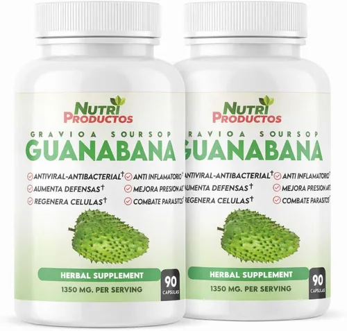 Nutrisalud Products Cápsulas de Guanabana Extra potente 1350mg por porción. Set de 2 frascos con 90 Cap c/u. Aumenta Defensas, Anti Inflamatorio,