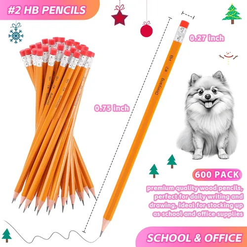 Miniatura 3 de Donyang Paquete de 600 lápices HB #2 a granel, preafilados con borradores, suministros para profesores, accesorios esenciales de oficina, lápices