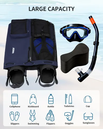 Miniatura 4 de WANDF Mochila de Malla con Cordón para Natación, con Bolsillo para Artículos Húmedos, para Natación, Gimnasio y Equipo de Entrenamiento Azul oscuro