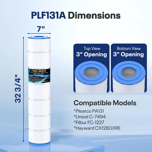 Miniatura 2 de POOLPURE Filtros de piscina C5030 compatibles con Hayward CX1280XRE, SwimClear C5025, C5030, C5020, Pleatco PA131-PAK4, Ultral-A2, Unicel C-7494