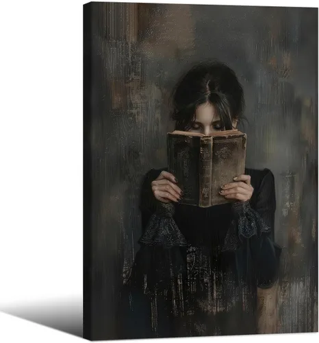 Miniatura 37 de Haitunone Arte de Pared de Lectura Femenina Victoriana Academia Oscura Libros Melancólicos Póster Pintura al Óleo Antigua Impresiones en Lienzo