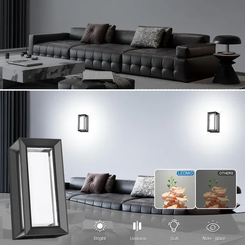 Miniatura 2 de ledmo Luces de Pared para Exteriores 1800Lm Luz Moderna para Porche al Aire Libre 6000K Iluminación Brillante Negra Accesorio de Iluminación