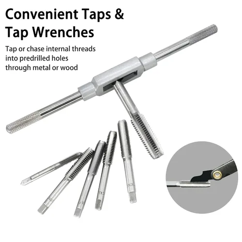 Miniatura 3 de GMTOOLS Juego de brocas combinadas y sacabocados con adaptador de cambio rápido de 13 piezas, 6 tamaños SAE: 6-32NC a 1/4-20NC, 6 tamaños métricos
