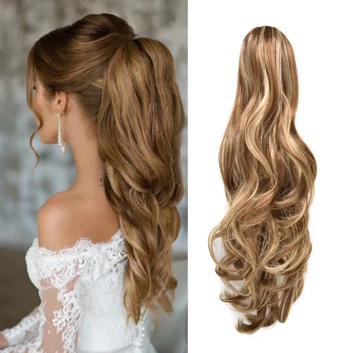 Miniatura 38 de Natural Mujeres Onduladas Chic Garra Pinza Pinza Cola de Caballo Coqueto Capa Extensión de Pelo 14" Rizado Fibra de Alta Temperatura Extensión de 1#