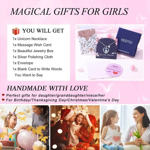 Miniatura 7 de Regalos de unicornios para niñas, dije de corazón chapado en oro blanco de 14 quilates con circonita cúbica You Are Magical Unicorn Necklace Girls