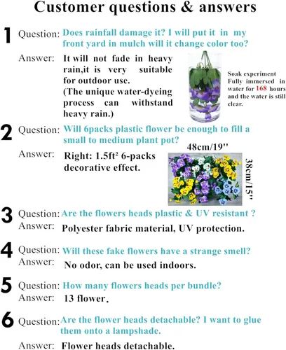 Miniatura 5 de 12 paquetes de flores artificiales para exteriores, resistentes a los rayos UV, flores de plástico sintético a granel, plantas falsas