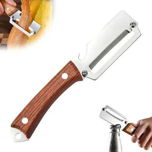 Miniatura 13 de Pelador de verduras multifuncional para cocina, pelador de verduras 2026 con mango de madera y abridor de botellas, herramienta de cocina de acero
