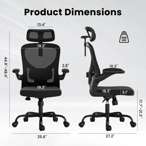 Miniatura 3 de Ergonomic Office Chair with Headrest and Adjustable Lumbar Support, Home Desk Computer Chair Featuring Flip-Up Armrests for Space Saving, Breathable