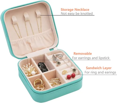 Miniatura 4 de TRODANCE Mini estuche de viaje para joyas pequeño organizador de joyas de viaje caja de joyería portátil mini organizador de almacenamiento portátil