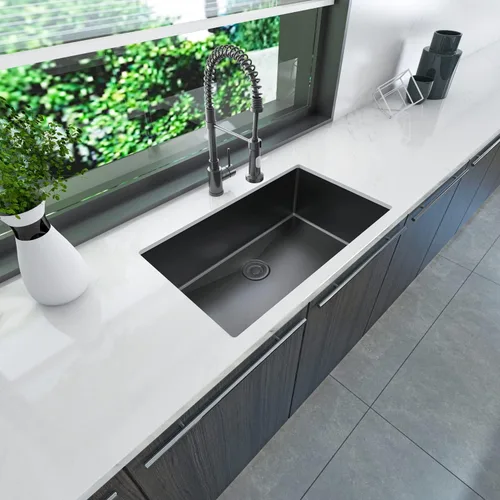 Miniatura 2 de Sinber HU3219S-B Fregadero de Cocina Empotrado de Un Solo Compartimento de 32" x 19" x 10" con Acero Inoxidable 304 Calibre 18 Acabado Negro