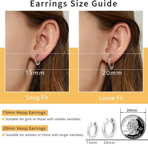 Miniatura 3 de Jewlpire 925 Sterling Silver Post 14K Real Gold Plated Small Hoop Earrings for Women Girls, Hypoallergenic Lightweight 15mm20mm Cubic Zirconia
