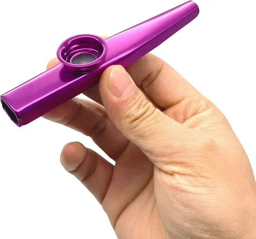 Miniatura 6 de FSHANEE Paquete de 2 instrumentos musicales Kazoos (azul, morado) con 6 flautas de membrana de diafragma todo en una caja de regalo Azul y púrpura