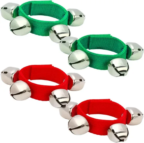 Miniatura 6 de Coolrunner 2 unids/4 unidades de campanas de muñeca musical de Navidad pandereta muñeca sacudiendo cascabeles de percusión orquesta sonajeros (rojo)