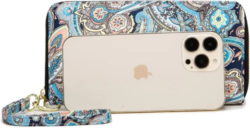 Miniatura 173 de Cartera de mano para mujer, estilo bohemio, con RFID, elegante, espaciosa con correa para viajes, capacidad para tarjetas, teléfono, dinero