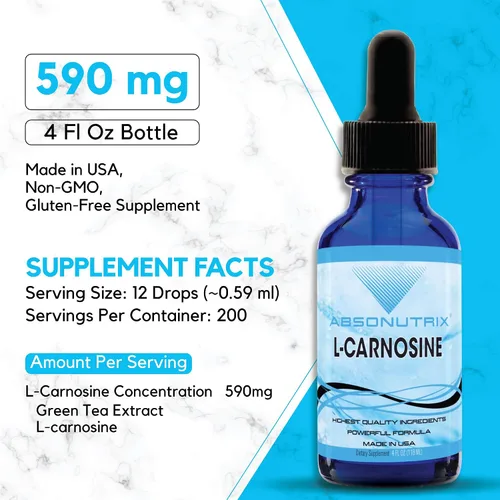 Miniatura 3 de L-Carnosina - Botella de 583 mg de 4 onzas, 200 porciones altamente potentes, gotas fáciles de consumir, alta biodisponibilidad, probada por