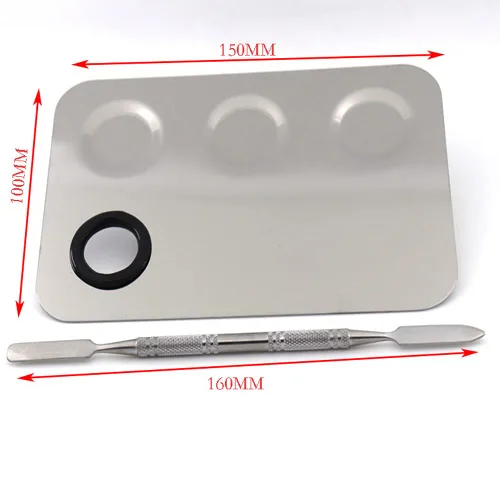 Miniatura 5 de Miamay Paleta de maquillaje de 6 por 4 pulgadas de acero inoxidable 3-abolladuras Nail Art Cosmetic Artist Paleta de mezcla con herramienta