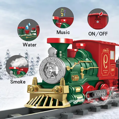 Miniatura 2 de Juego de Tren Eléctrico de Juguete para Niños, Juego de Tren de Navidad con Humo y Sonido para Debajo del Árbol Navideño, Modelos de Trenes