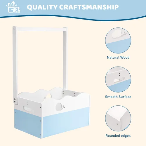 Miniatura 7 de GiftAmaz Armario de madera azul para baby shower, caja de almacenamiento para bebés con asa, cesta de regalos de baby shower, caja de bienvenida