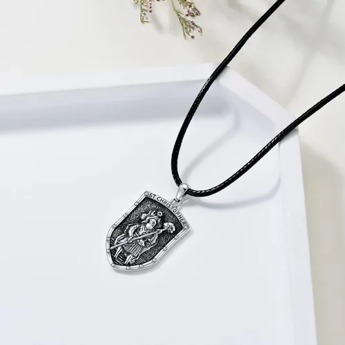 Miniatura 10 de VONALA Collar de medalla de San Miguel/San Benito/San Cristóbalo/Virgen María/Anubis Medalla de Plata de Ley Collar con colgante de medallón
