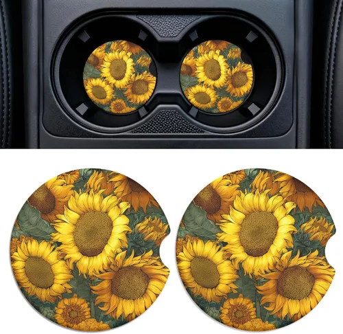 Miniatura 9 de Paquete de 2 posavasos de cerámica para portavasos de automóvil, 2.56 pulgadas, antideslizantes, absorbentes, con base de corcho y muesca