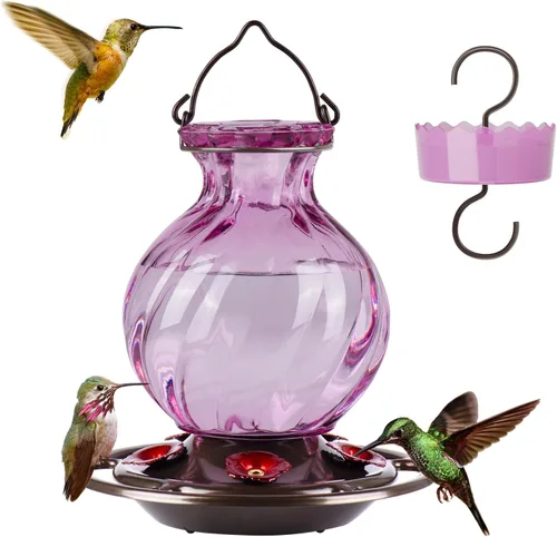 Miniatura 10 de Auslar - Comedero para colibríes, de vidrio de 26 onzas, para colgar en exteriores, a prueba de hormigas y abejas, foso de hormigas y 5 puertos