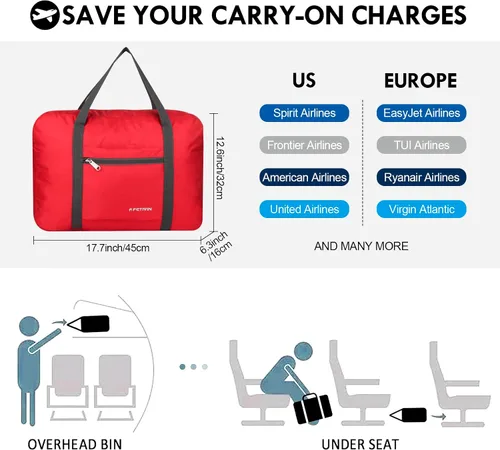 Miniatura 2 de F.FETIVIN Bolsa de viaje para artículos personales de 18 x 14 x 8 pulgadas para Spirit Airlines, ligera, bolsa de lona impermeable para gimnasio