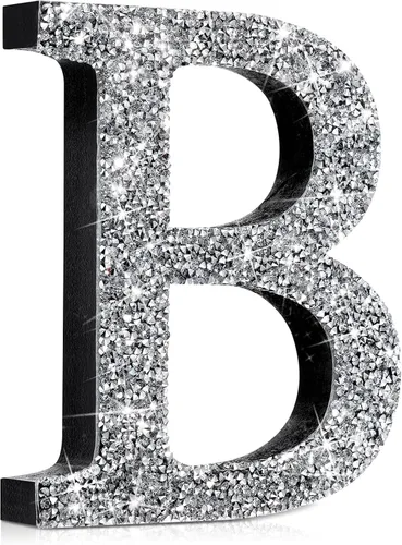 Miniatura 69 de Qunclay Letras brillantes de cristal plateado de 5.7 pulgadas, decoración de diamantes triturados, letra de madera con purpurina con tornillo