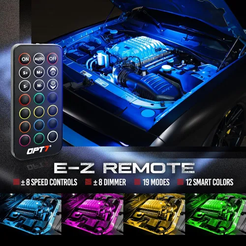 Miniatura 3 de OPT7 Aura Engine Bay - Kit de luz LED RGB con control remoto, 4 tiras de luz impermeables de 12 pulgadas para debajo del capó, modo multicolor
