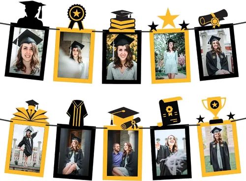 Miniatura 2 de Decoraciones de graduación 2026 Cartel de fotos de graduación dorado y negro - 5 x 7, 10 pies Cartel de graduación para 2026 Decoraciones