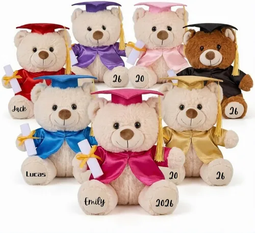 Oso de graduación personalizado 2026-9.5 pulgadas | 7 colores personalizados de peluche de graduación con fecha de nombre, regalo de graduación para