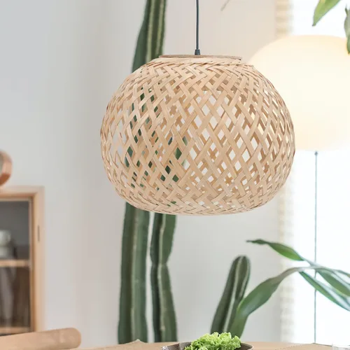 Miniatura 8 de Lámpara colgante de bambú tejida grande, cubierta de luz colgante de arpillera, lámpara de techo rústica