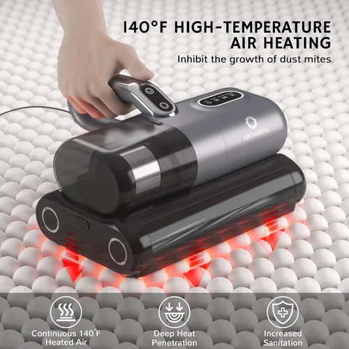 Miniatura 5 de AIRTHEREAL Aspiradora de colchón M1, aspiradora de cama 6 en 1 con vibración de alta frecuencia, rotación de cepillo doble de 80,000 RPM, luz UV-C