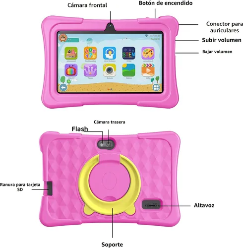 Miniatura 7 de aiprotablet Tableta para niños, tableta Android 15 de 7 pulgadas para niños, 8 GB+32 GB 1 TB expandir, tabletas de cuatro núcleos para niños Rosa
