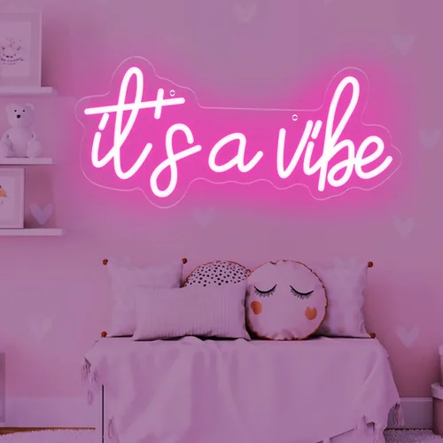 Miniatura 3 de Letreros de neón con texto en inglés "It's a Vibe", luz de neón para dormitorio, decoración de pared LED USB regulable para el día de San Valentín