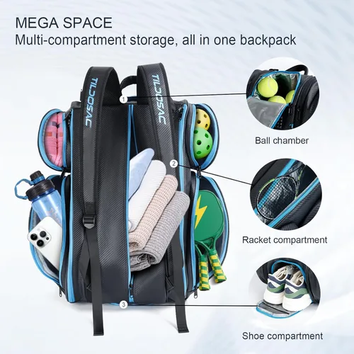 Miniatura 2 de TILDOSAC Bolsa desmontable 2 en 1 para pickleball y pádel para hombres y mujeres Compartimento para raquetas aislado con lámina térmica Para
