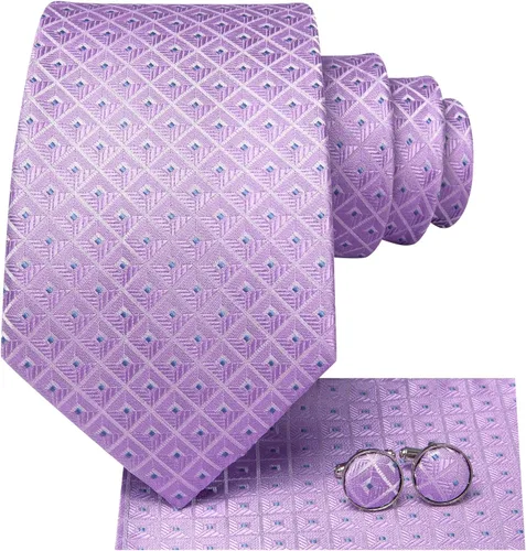 Miniatura 84 de Hi-Tie Corbata clásica de cachemira para hombre con pañuelo y gemelos a cuadros